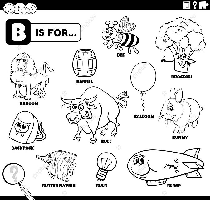 Conjunto de pãginas de libros educativos para colorear con palabras que ienzan con la letra b vector png colorante b para libro de colorear png y vector para dcargar gratis