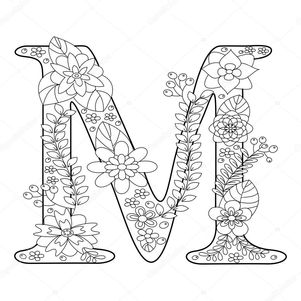 Letter m coloring book for adults vector â stock vector coloring book t detailed coloring pages coloring pages