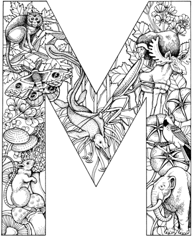Letter m with animals coloring page free printable coloring pages