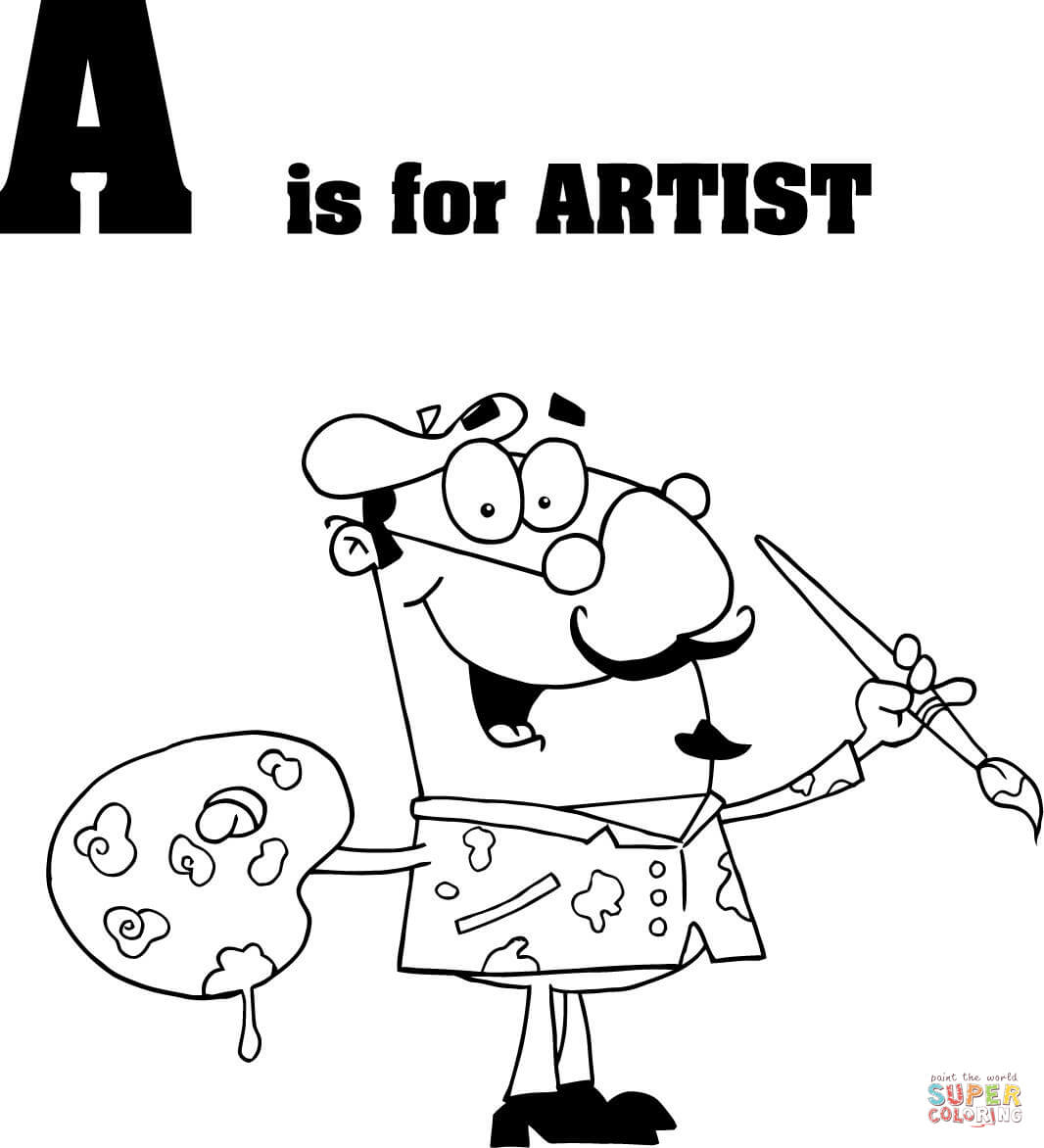 Letter a is for artist coloring page free printable coloring pages