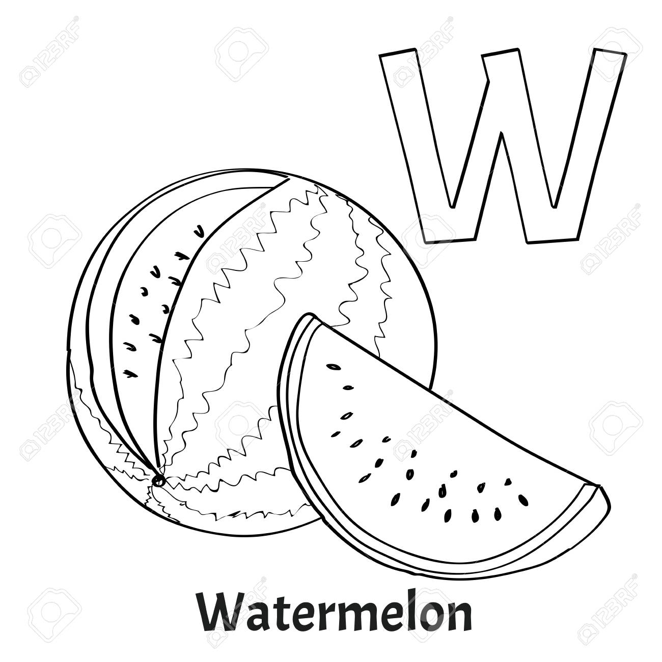 Alphabet letter w coloring page watermelon royalty free svg cliparts vectors and stock illustration image
