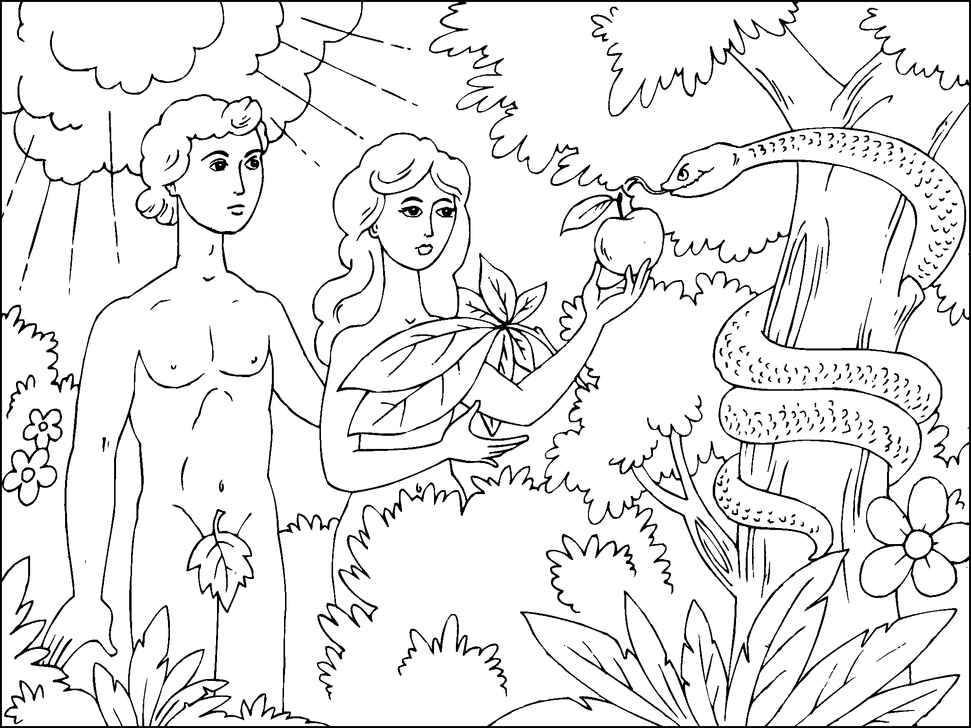 Adan y eva para colorear