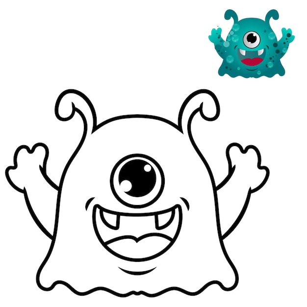 Premium vector coloring pages for kids education cute monster cartoon vector icon illustration monster