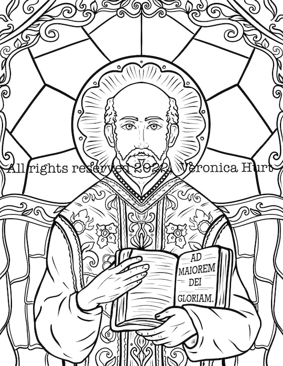 Dibujo de san ignacio de loyola catãlico para colorear vidrieras para niãos y adultos