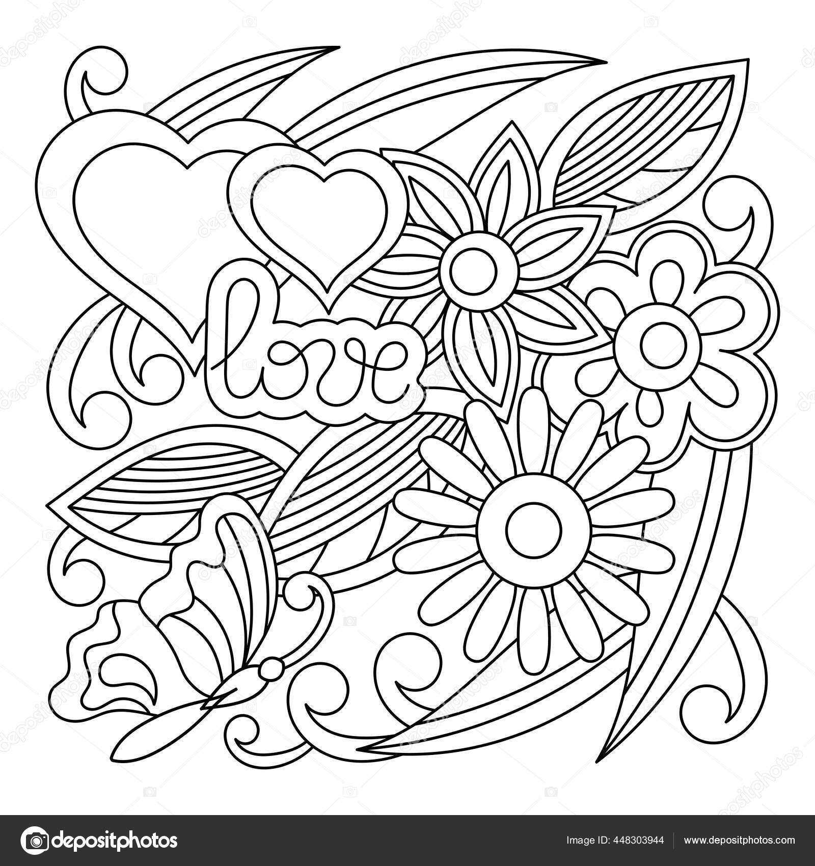 Libro para colorear dibujos animados dibujado mano patrãn amor arte vector de stock por axenova