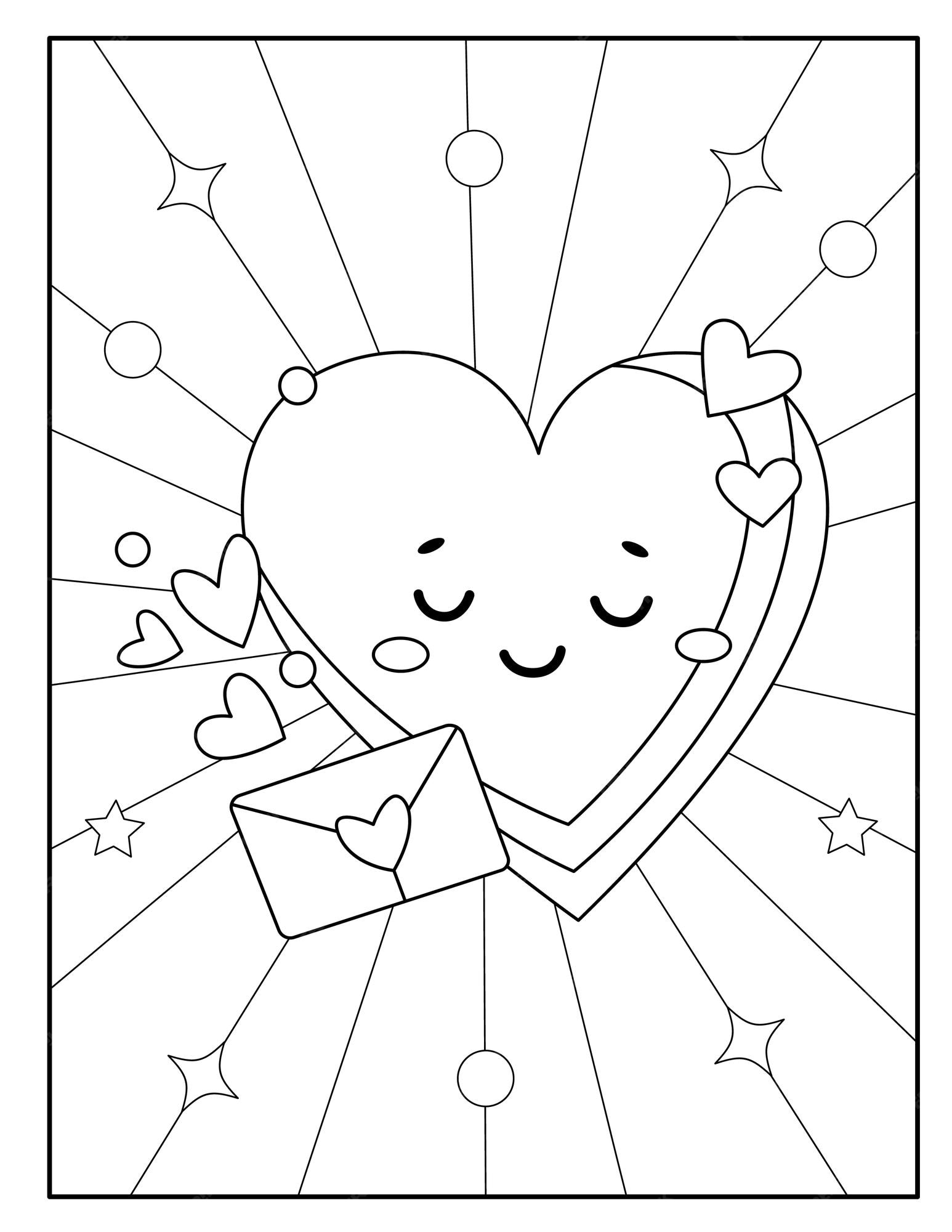 Premium vector kawaii love coloring pages