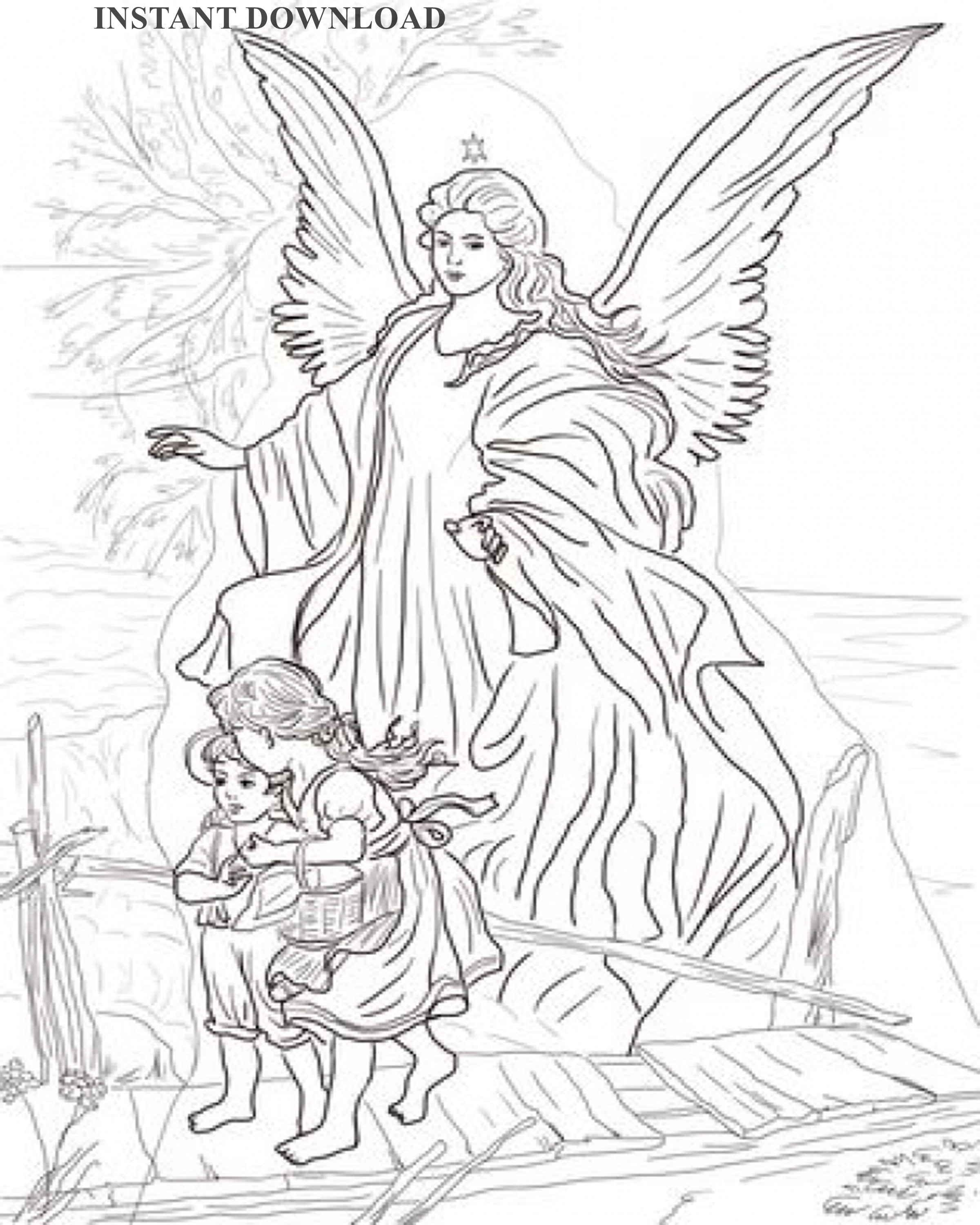 Dibujo para colorear ãngel con niãos imprimible descarga digital x hojas
