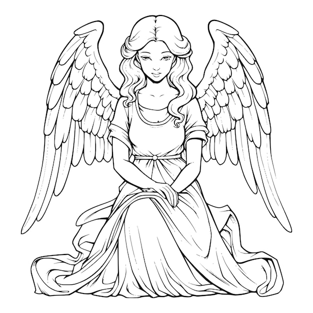 Premium vector angel coloring pages for kids