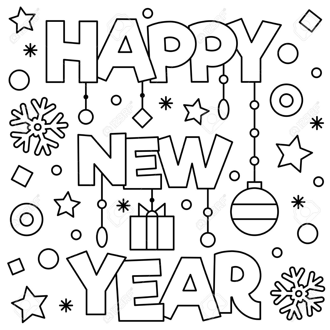 Happy new year coloring page illustration royalty free svg cliparts vectors and stock illustration image