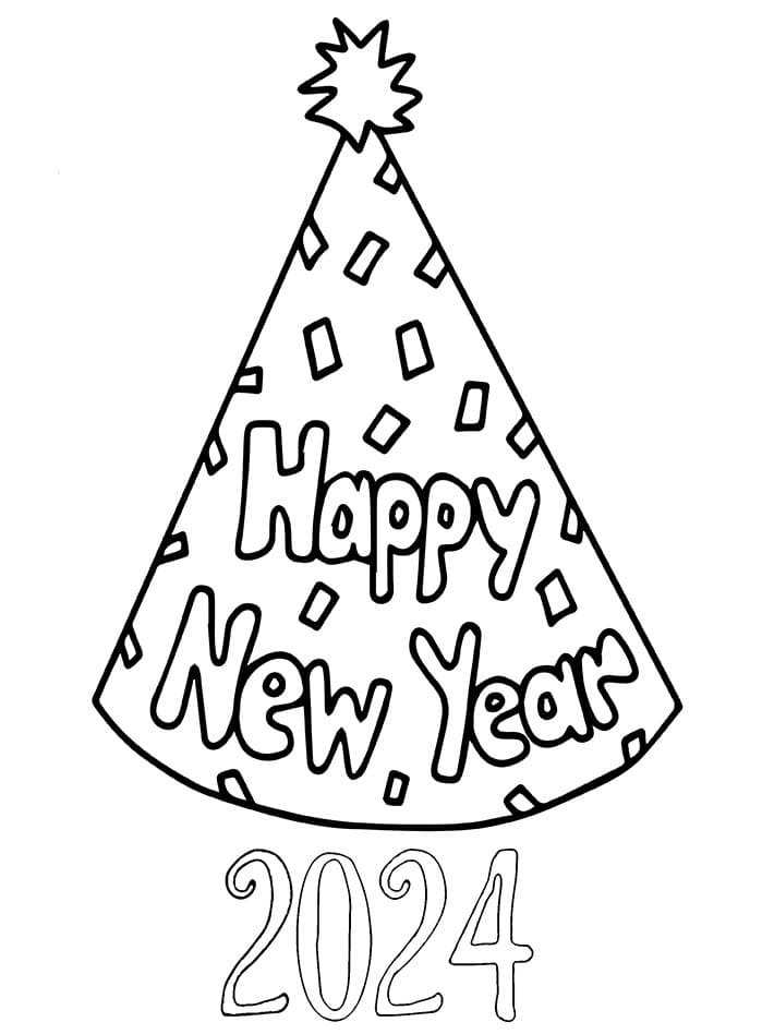 Happy new year with hat coloring page