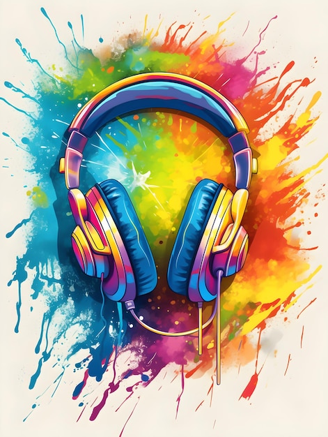 Un dibujo colorido de un auricular con un fondo de color arcoiris foto premium