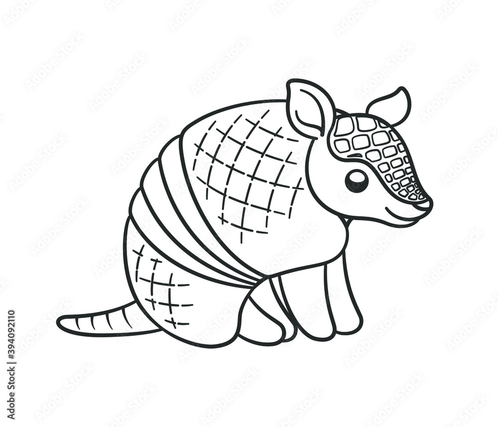 Armadillo sitting and smiling cartoon outline vector illustration cute animal character design coloring page for kids vector de