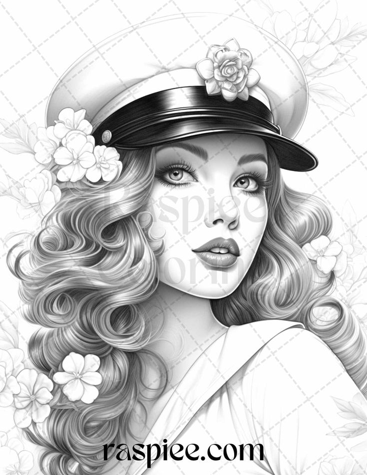 Sailor pin up girls grayscale coloring pages printable for adults in grayscale coloring coloring pages pin up girls