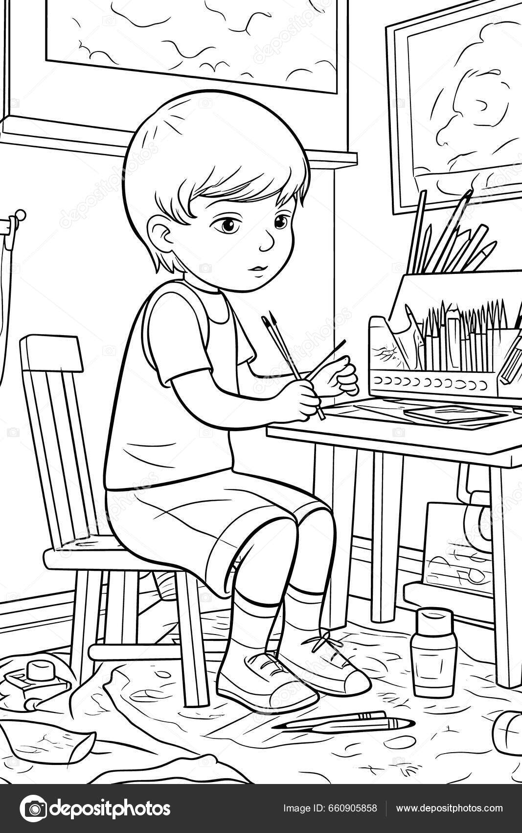 Artista blanco negro para colorear pãginas para niãos lãneas simples fotografãa de stock george