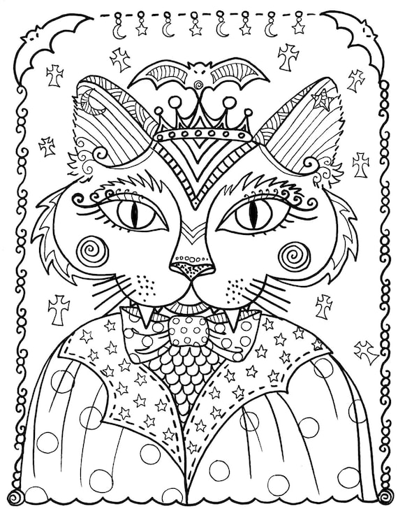 Pãginas fantasy cats instant download coloring pages you color y ser el artista digital adulto colorante digi sello fantasãa gato