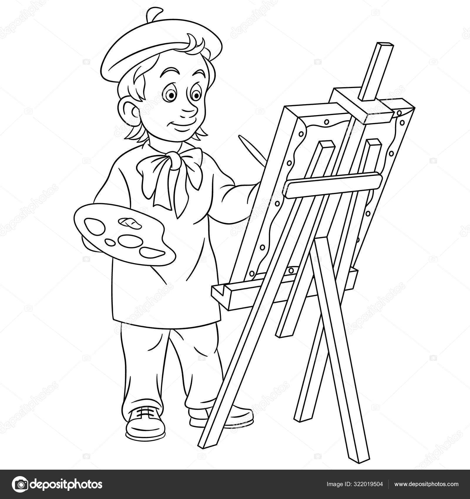 Pãgina para colorear con artista de pintura vector de stock por sybirko