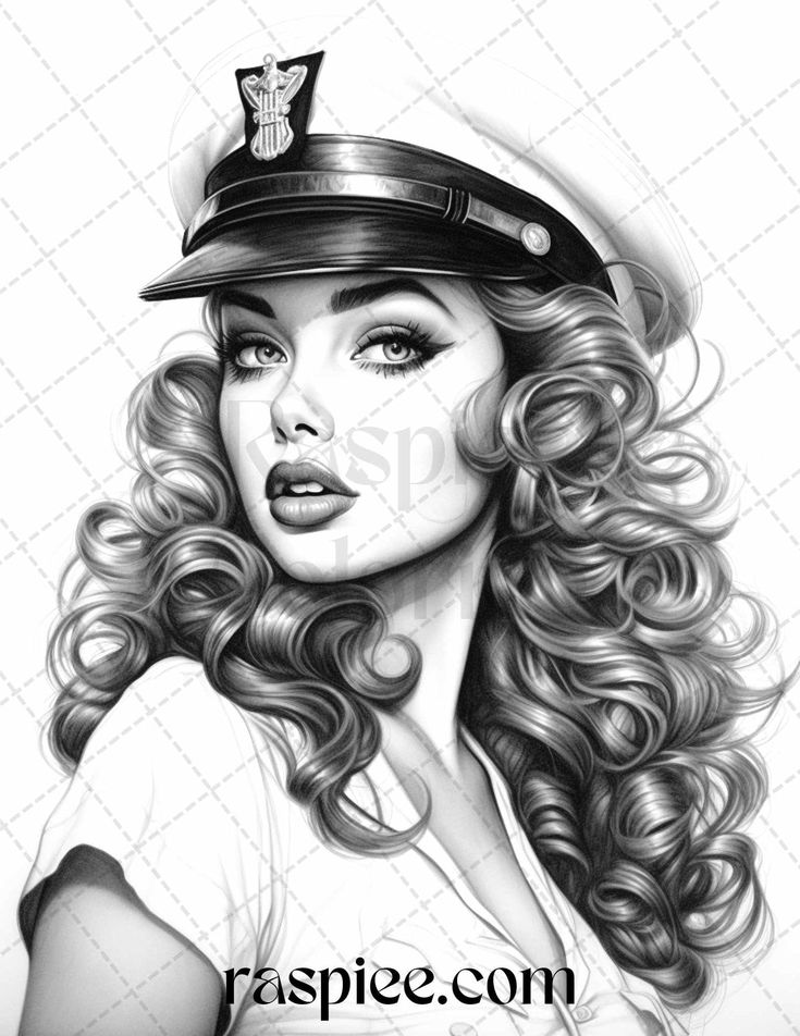 Sailor pin up girls grayscale coloring pag printable for adults grayscale coloring pin up coloring pag