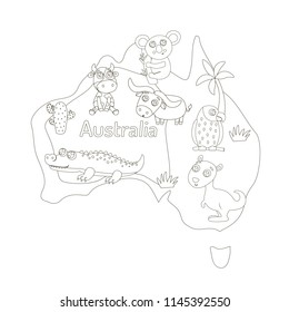 Coloring page animal map australia kids vector de stock libre de regalãas