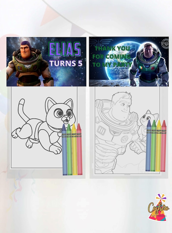 Lightyear mini coloring pages and crayons lightyear birthday party favors lightyear party supplies lightyear custom coloring book