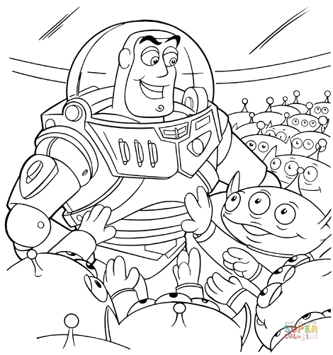 Alien with buzz lightyear coloring page free printable coloring pages