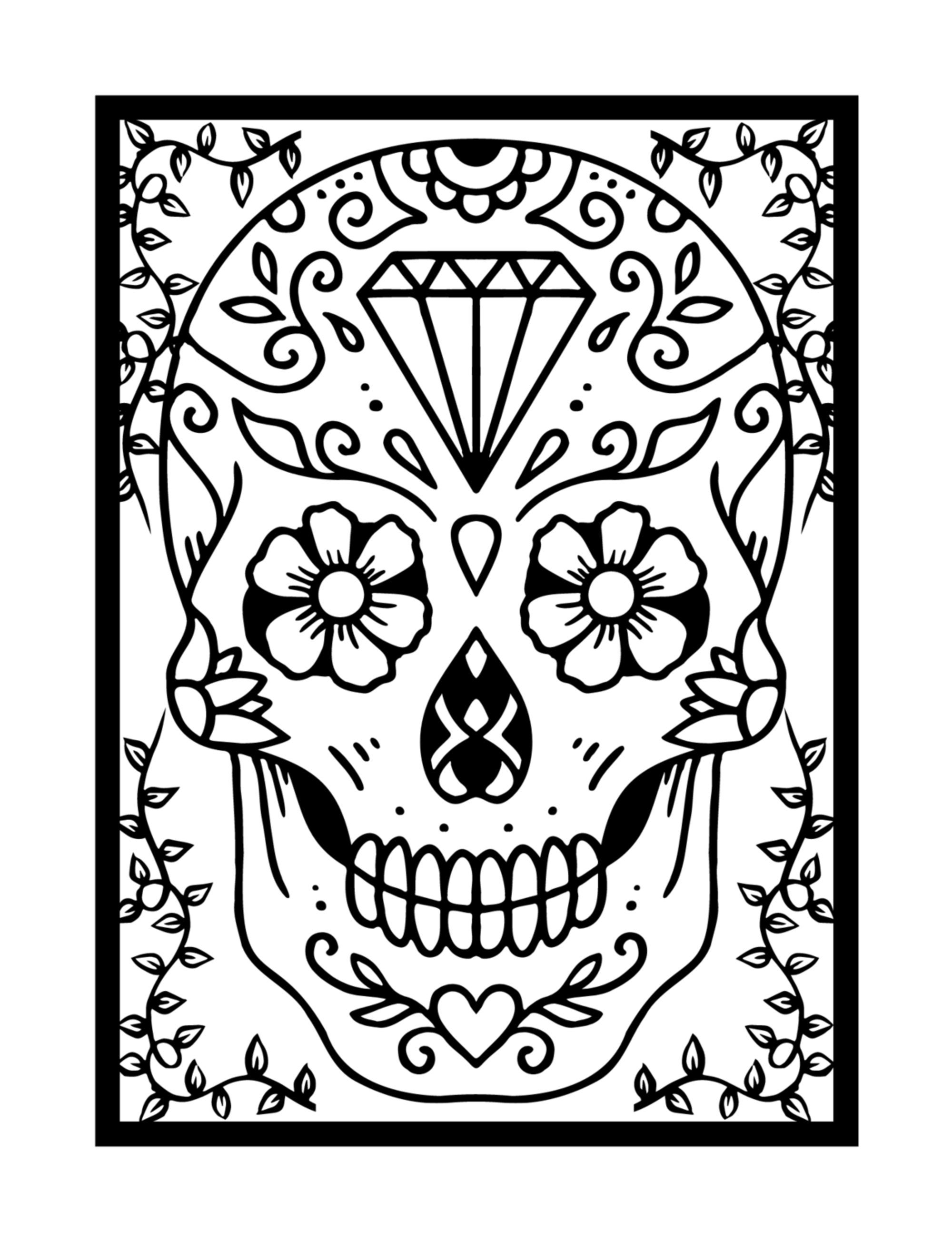 Pãgina para colorear crãneo diversiãn para colorear pãginas de crãneo de azãºcar calavera para colorear para adultos day of the dead sugar skull decor