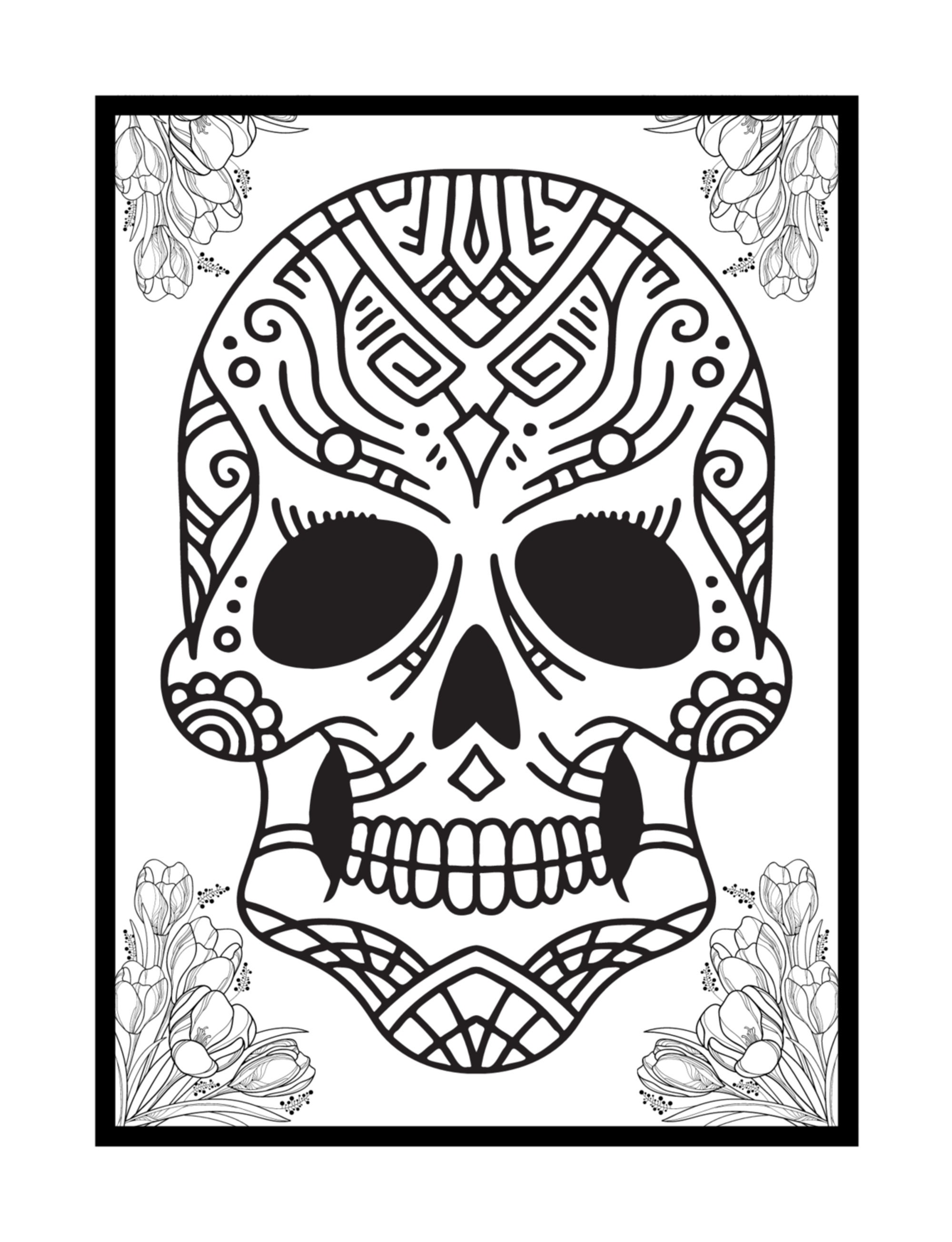 Dia de los muertos skull coloring page sugar skull coloring for adults mexican skull color page pod coloring page instant delivery