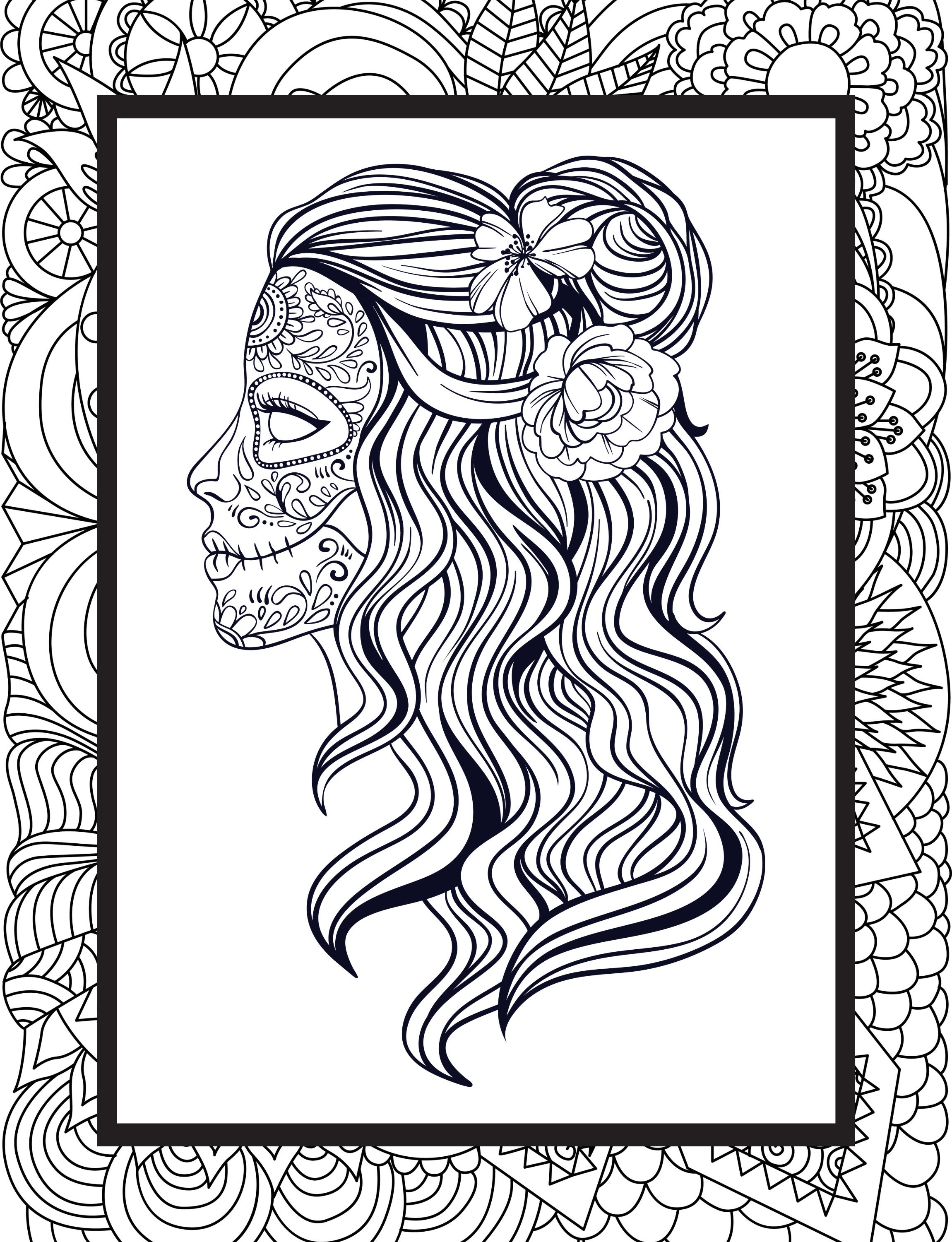 Female sugar skull dibujo para colorear para adultos mujer mexicana crãneo color page relajante color page descarga gratuita imprimir x en casa