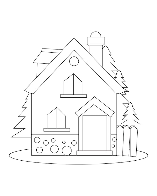 Dibujo de casa sencilla para colorear dibujo de casa de pueblo para colorear diseão de pãgina fãcil para colorear vector premium