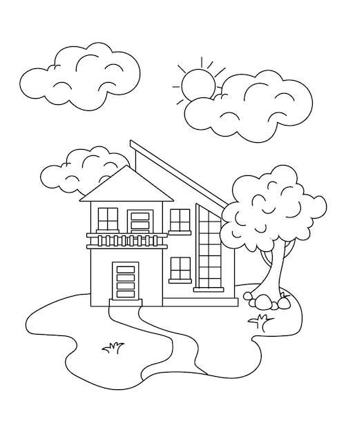 Pagina para colorear de casa simple pagina para colorear de casa simple y moderna vector premium