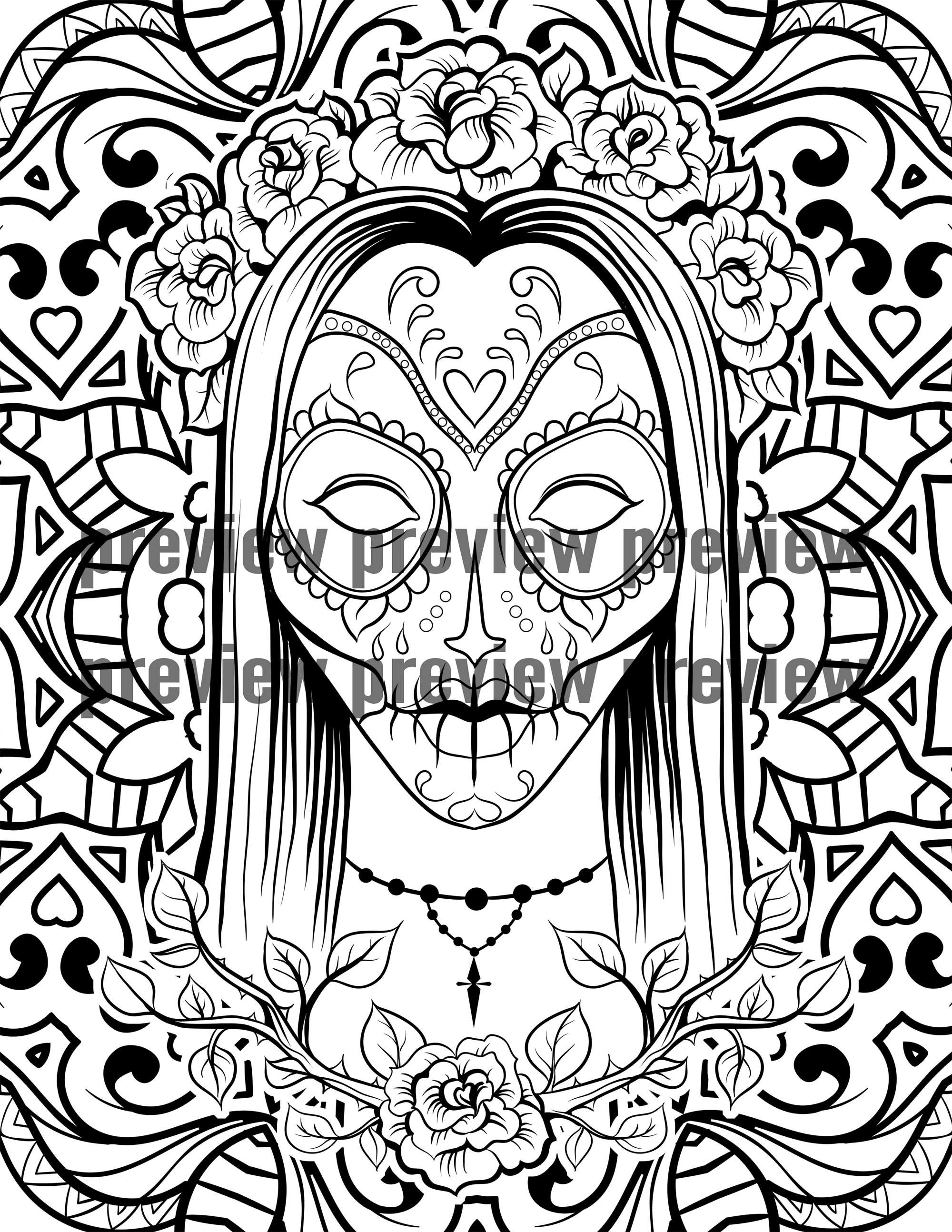 Dãa de los muertos adulto dibujos para colorear pack calavera calavera mexicana calavera catrina mujer imprimible print en casa