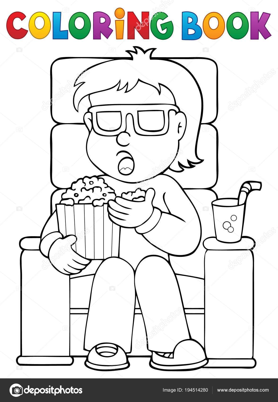 Coloring book boy in cinema theme stock vector by clairev