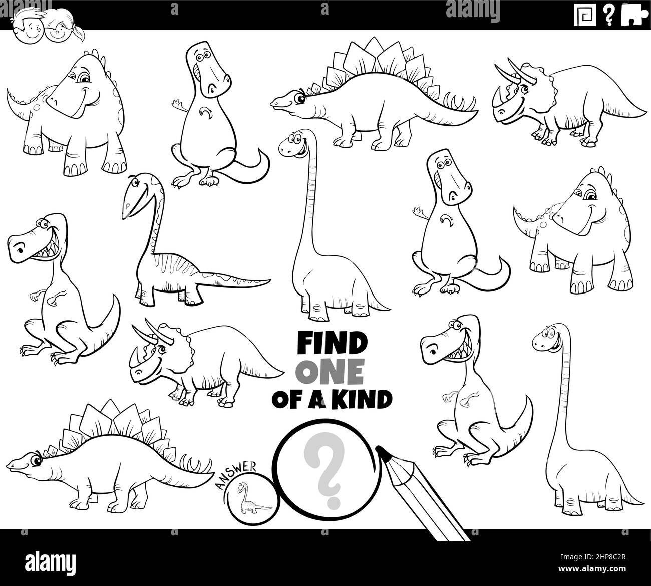 Dinosaurios para colorear imãgen de stock en blanco y negro