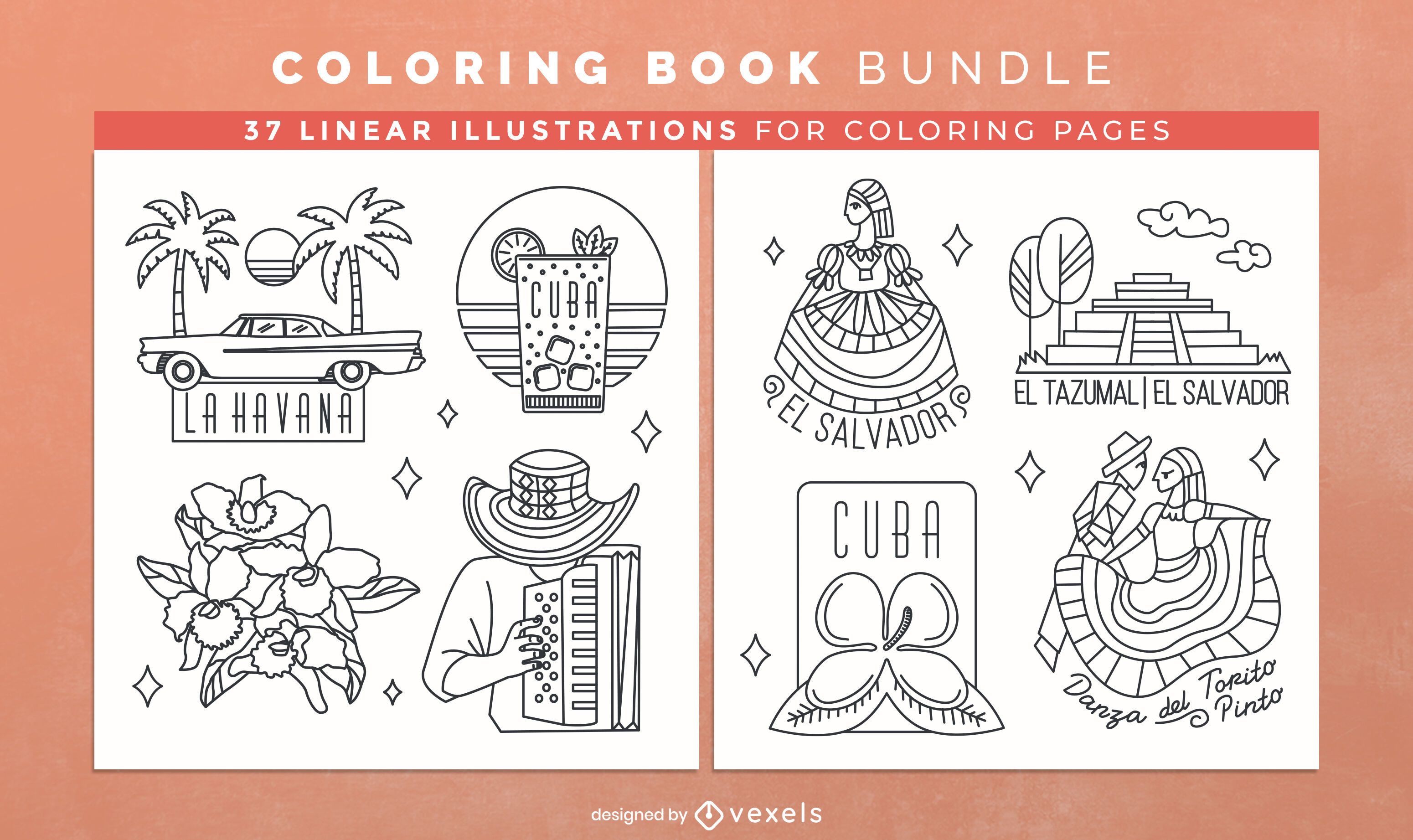 Dcarga vector de pãginas de diseão de libros para colorear de amãrica latina