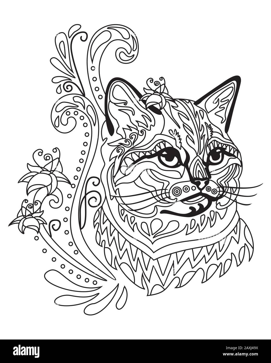 Vector dibujo a mano zentangle doodle coloring antistrs con ornamental gato britãnico retrato aislado sobre fondo blanco ilustraciãn para decorar imagen vector de stock