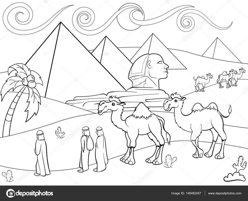 Niãos colorear paisaje vectorial de egipto con las pirãmides vector de stock por toricheksgmail