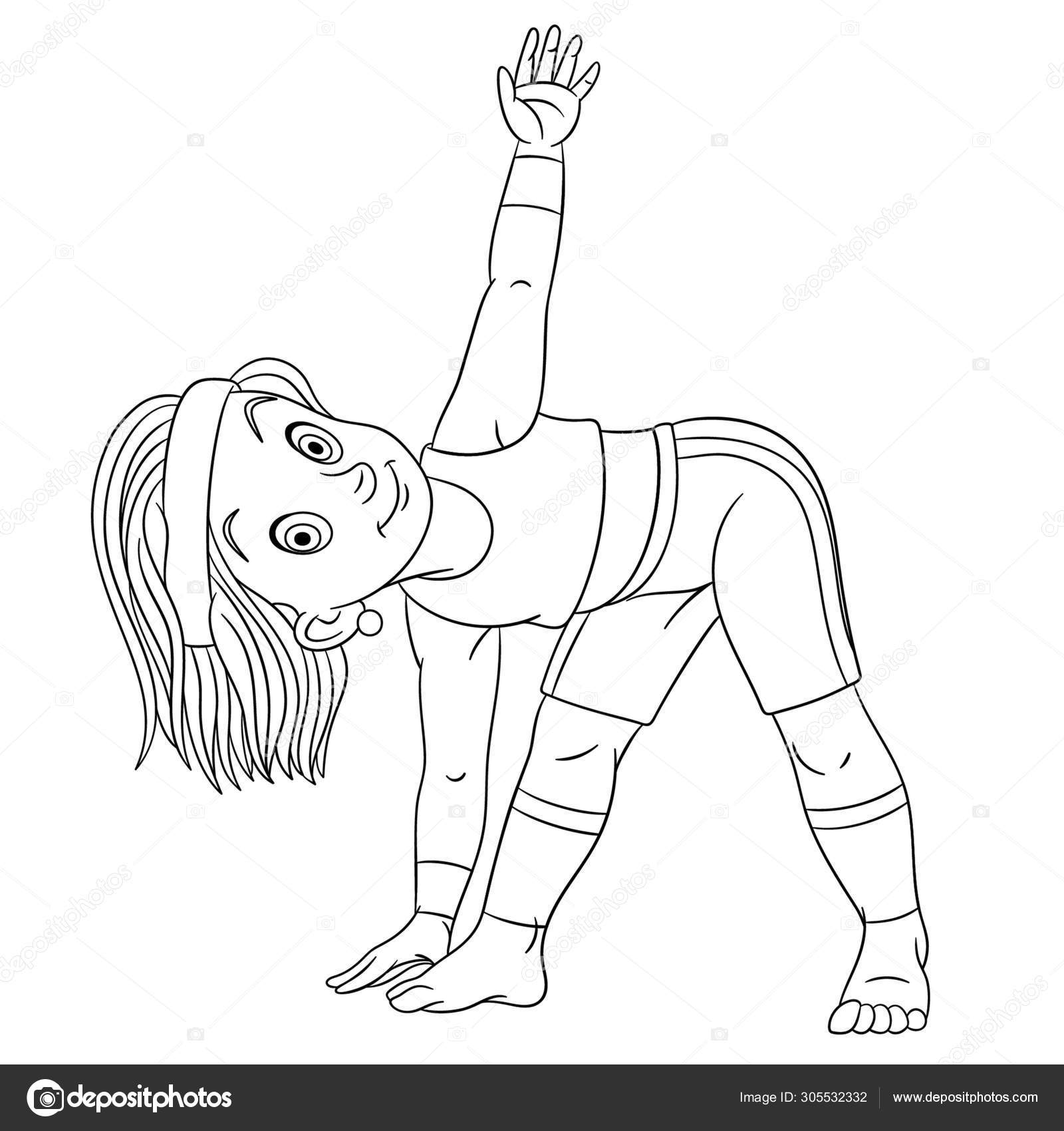 Pãgina para colorear con chica practicando yoga vector de stock por sybirko