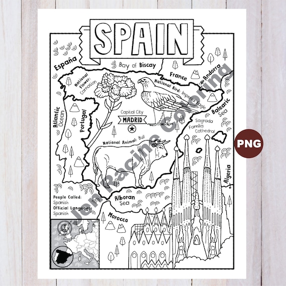 Dibujo para colorear espaãa geografãa de europa descargar digital dibujo para colorear