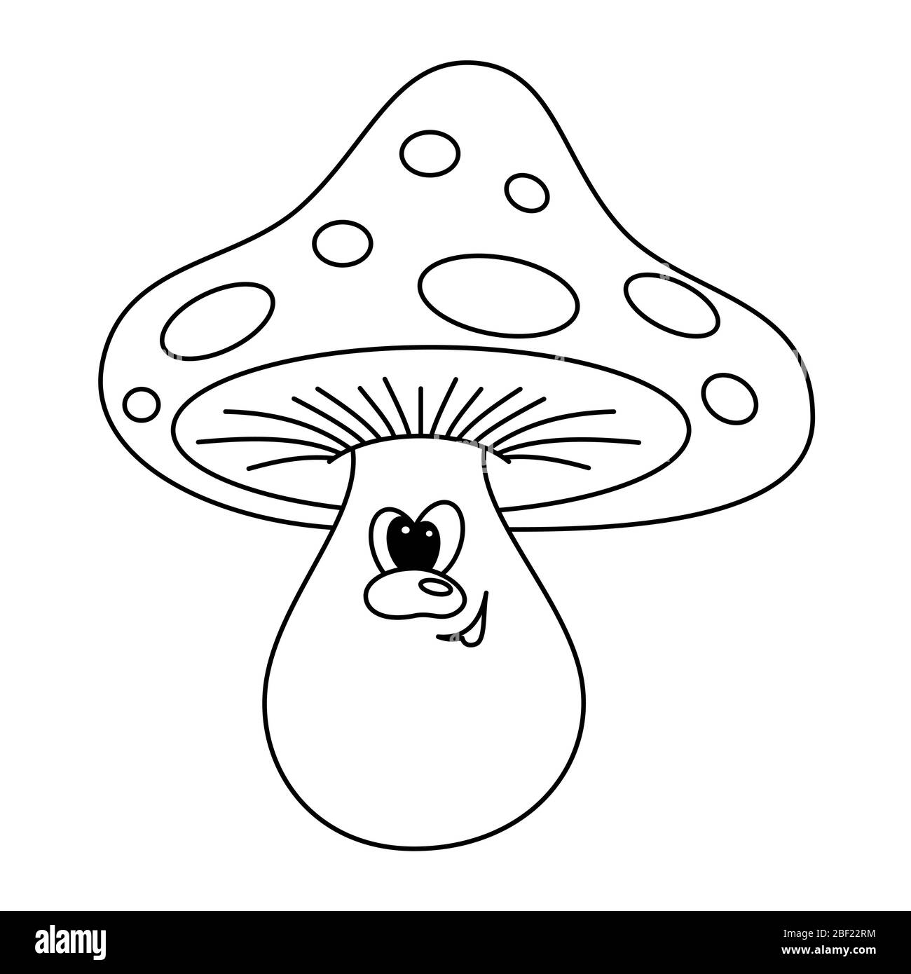 Amanita hongo dibujos animados sobre fondo blanco diseão de contorno para colorear objeto aislado imagen vector de stock