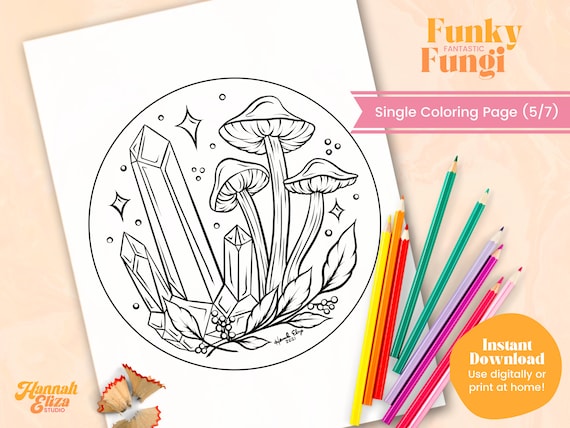 Pãgina para colorear imprimible de hongos pãgina para colorear para un solo adulto libros para adultos terapia para colorear descarga instantãnea pãgina para colorear de hongos