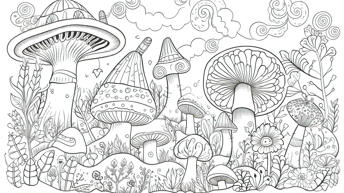 Fondo pãgina para colorear de hongos psicodãlicos fondo imagen para colorear color color arte imagen de fondo para dcarga gratuita