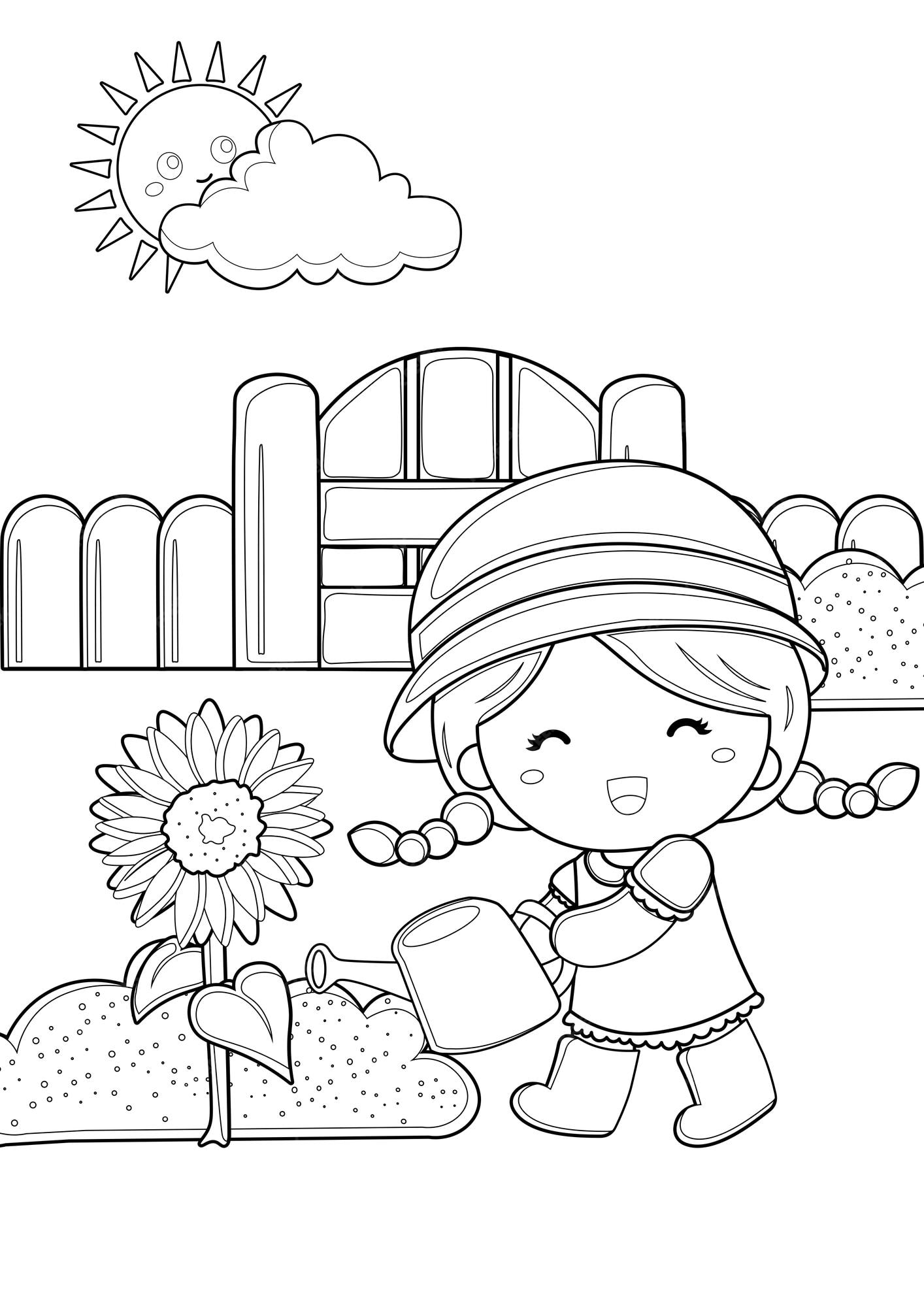 Pãginas para colorear para niãos pãgina a tema de juego de jardãn vector premium