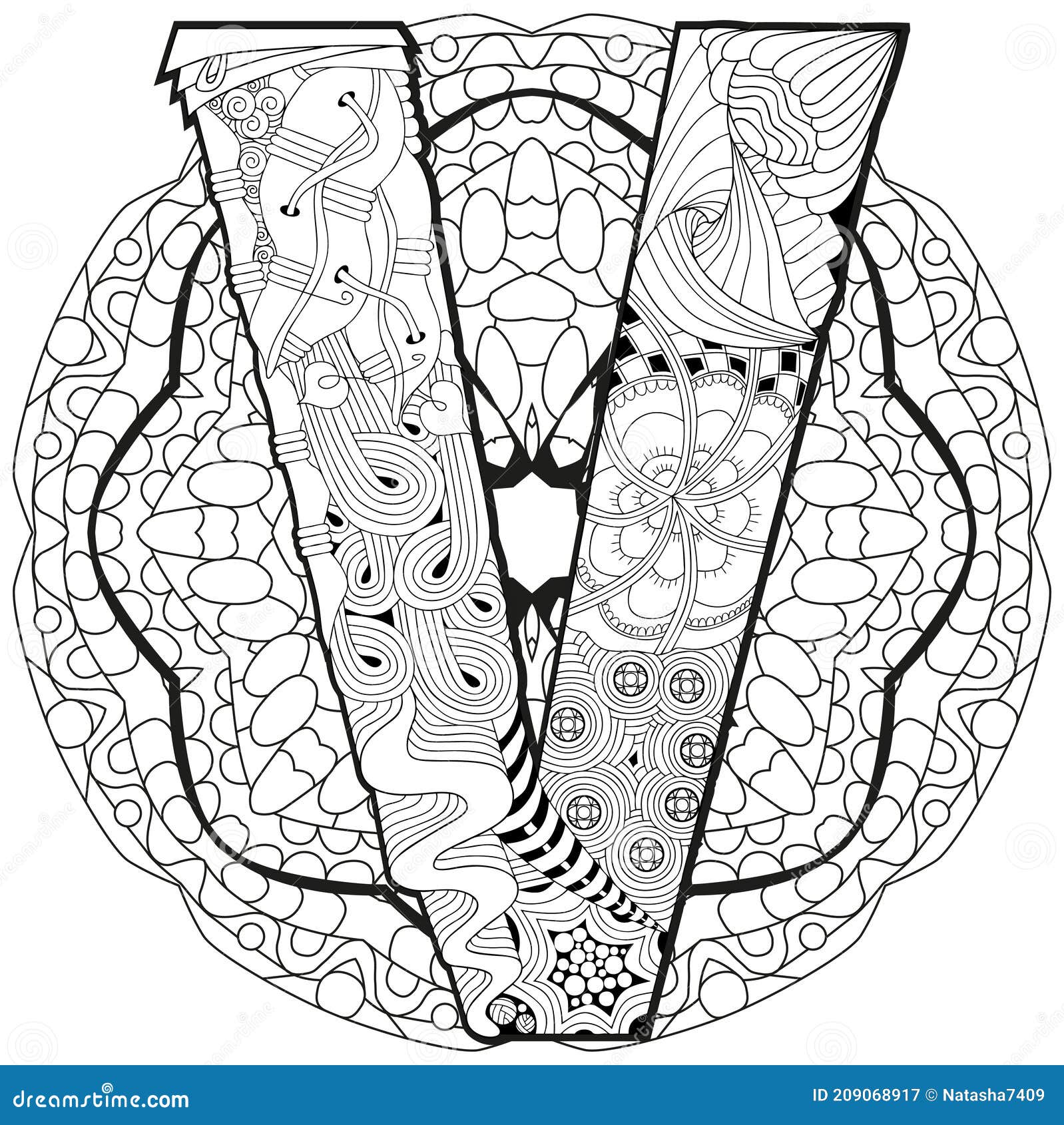 Mandala with letter v for coloring vector decorative zentangle stock vector