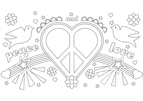 Peace and love coloring page free printable coloring pages