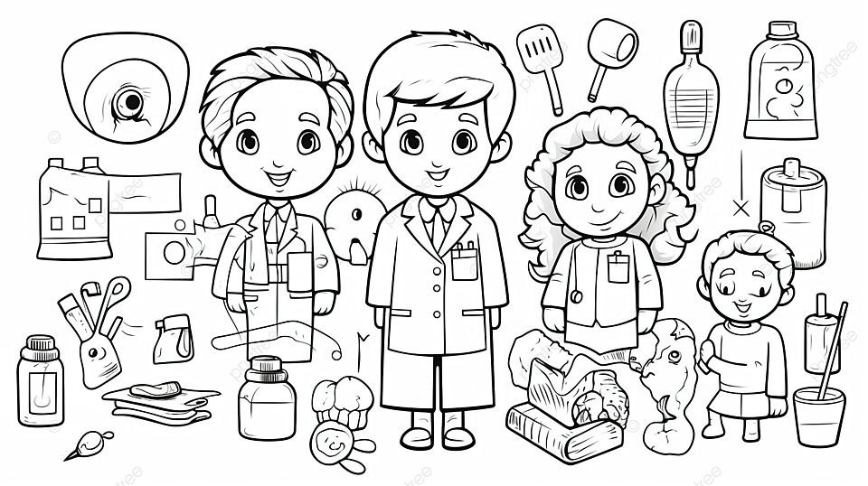 Fondo pãgina para colorear de dibujos animados de temas mãdicos y de salud fondo caricatura medica mãdico uniforme medico imagen de fondo para dcarga gratuita