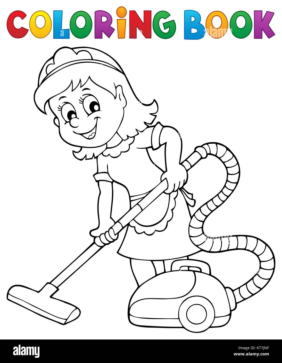 Coloring book cleaning lady stock photo