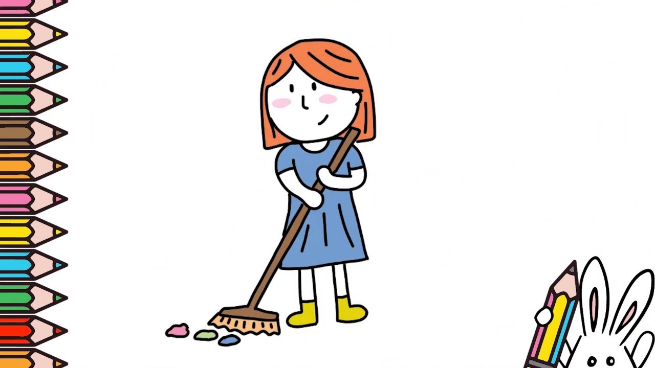 How to draw a girl cleaning easy