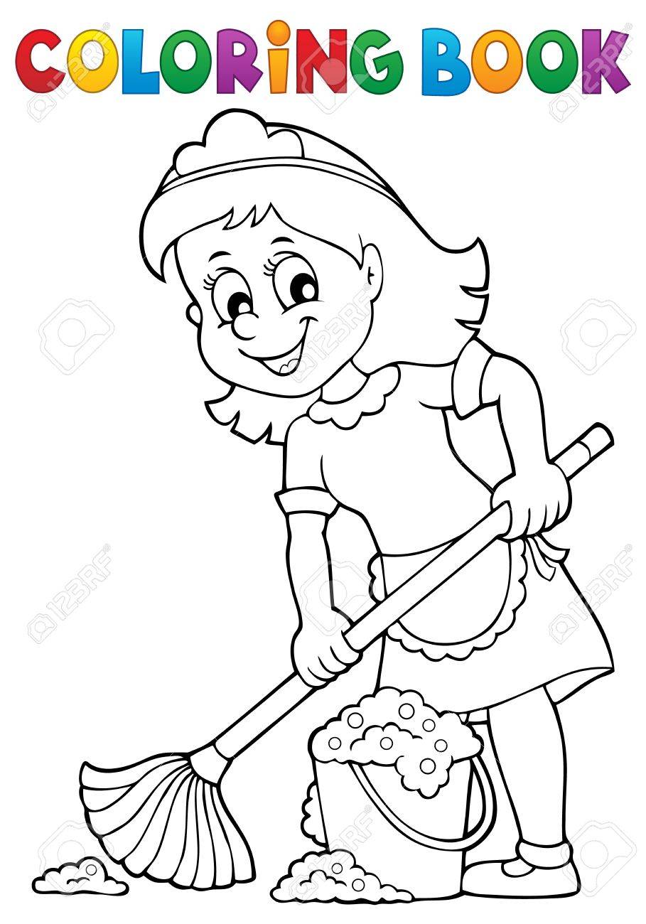 Coloring book cleaning lady