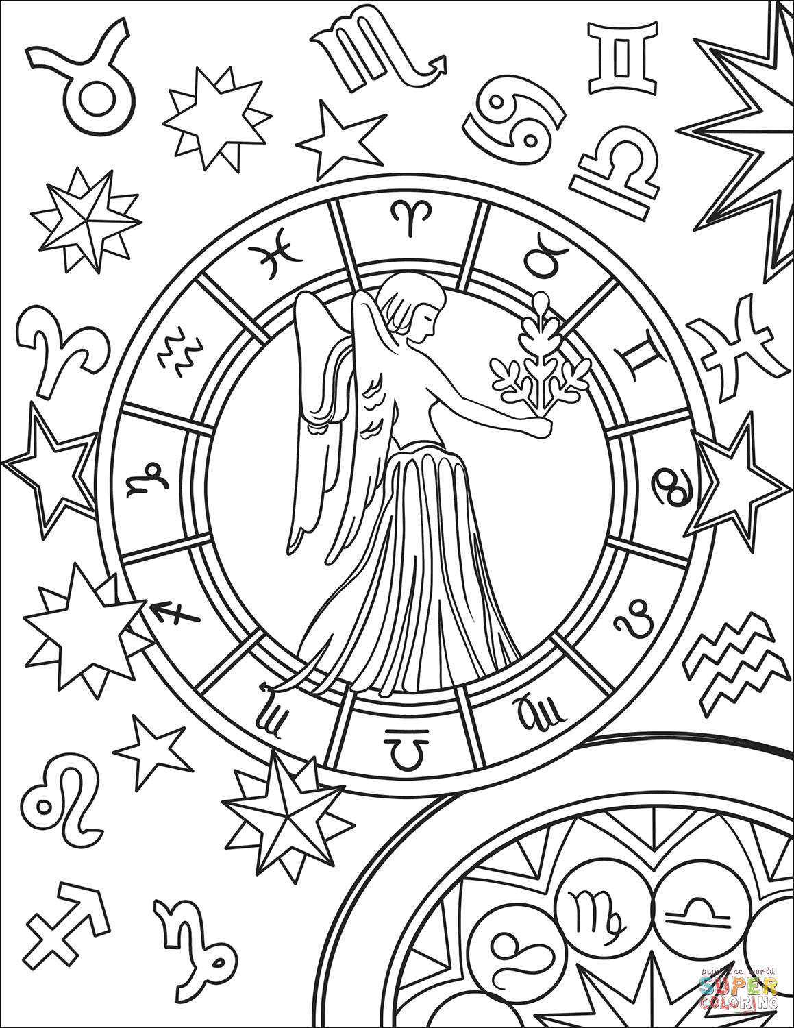 Dibujo de signo del zodiaco virgo para colorear dibujos para colorear imprimir gratis