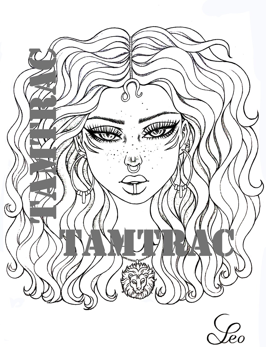 Dibujo para colorear leo zodiac girl signos a imprimible tatuaje adulto pãginas para colorear libro descarga digital instantãnea ilustraciãn pdf