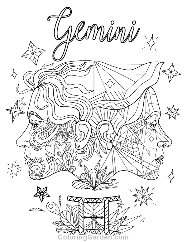 Free printable gemini adult coloring page download it in pdf format at httpcoloringgardendowâ witch coloring pages gemini art adult coloring book pages